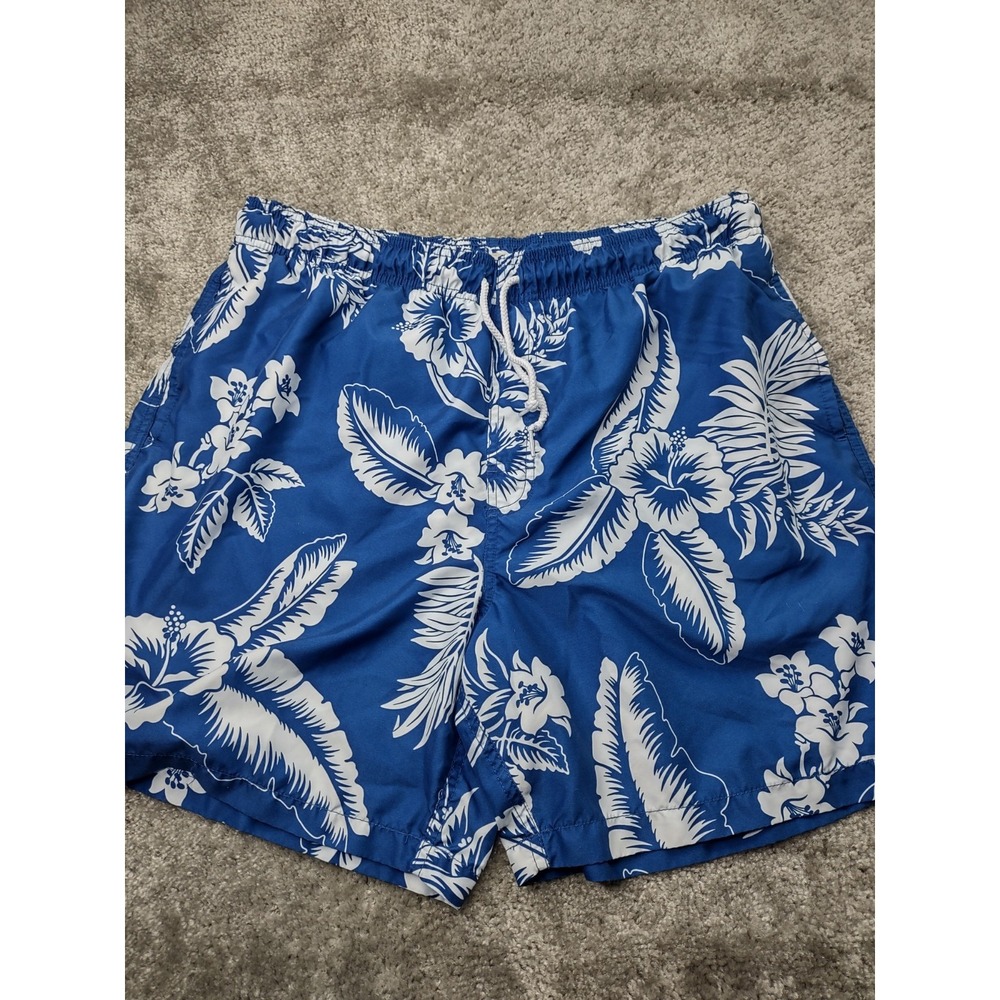 Men's Swim Shorts Size XL Trader Bay ‎ Blue Hibiscus Hawaiian print Beachy
